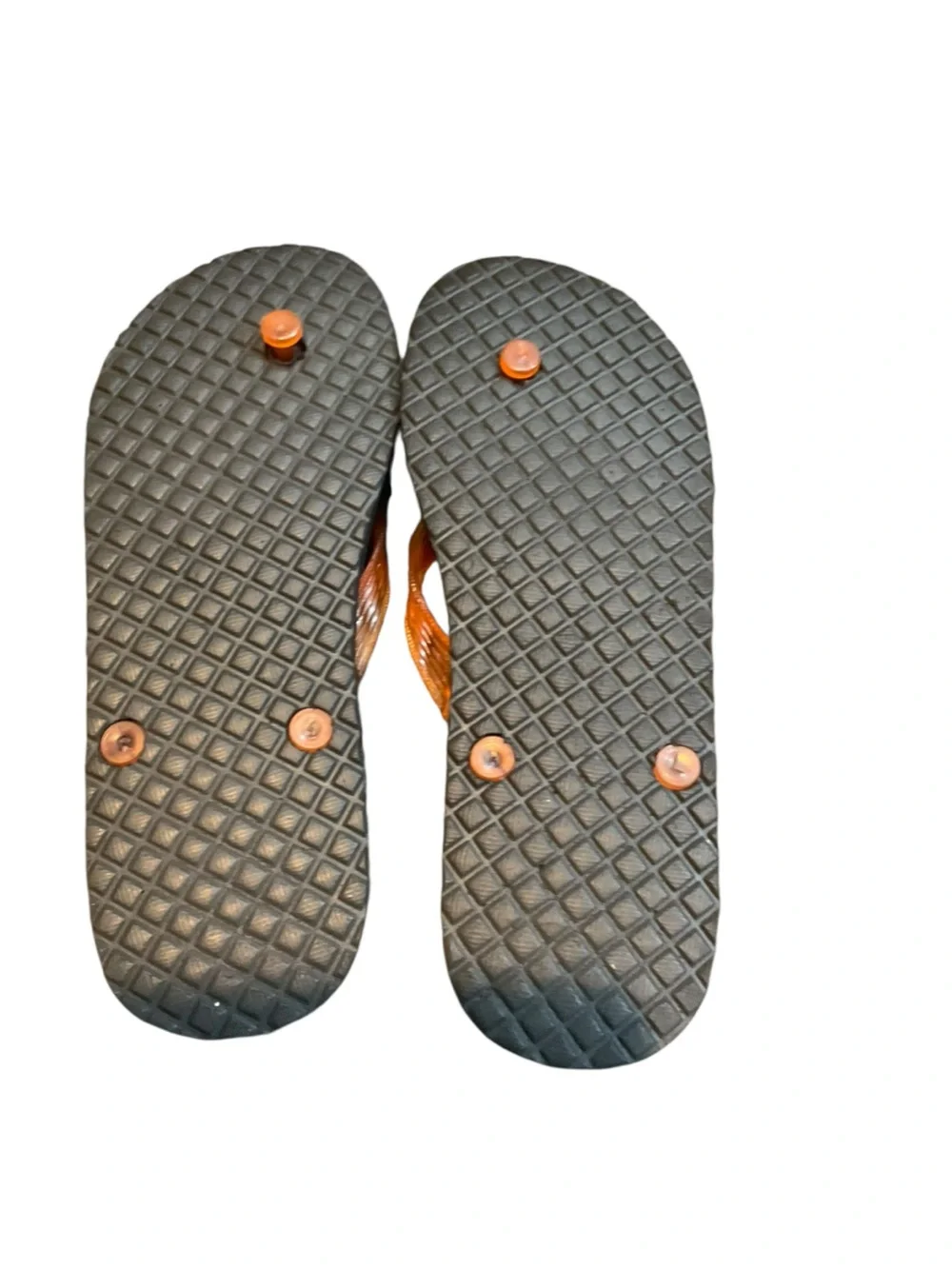 Women’s Orange Strap Flip Flops with Black Textured Footbed - Unbranded
